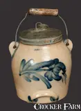 COWDEN & WILCOX / HARRISBURG, PA Stoneware Batter Pail with Tulip Decoration by Cowden & Wilcox, circa 1865, Stoneware, sold Mar 2013