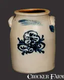 1 Gal. COWDEN & WILCOX / HARRISBURG, PA Stoneware Jar with Slip-Trailed Floral Decoration by Cowden & Wilcox, circa 1865, Stoneware, sold Mar 2013