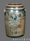 E. Lulley, Rare E. LULLEY / WASHINGTON, DC Stoneware Crock with Elaborate Decoration, circa 1875, Stoneware