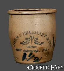 JOHN P. EBERHART & CO. / NEW GENEVA, PA Stoneware Cream Jar by John P. Eberhart & Co., circa 1875, Stoneware, sold Mar 2013