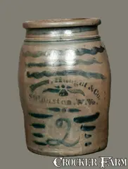 Haught & Co., 2 Gal. "HAUGHT & CO. / SHINNSTON, WV" Stoneware Crock with Striped Decoration, circa 1875, Stoneware