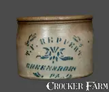 T. F. REPPERT / GREENSBORO, PA Stoneware Cake Crock by T.F. Reppert, circa 1880, Stoneware, sold Mar 2013