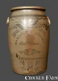 8 Gal. HAMILTON & JONES / GREENSBORO, PA Stoneware Crock with Stenciled and Freehand Decoration by Hamilton & Jones, circa 1875, Stoneware, sold Mar 2013