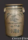 HAMILTON & JONES / GREENSBORO, PA Stoneware Crock with Stenciled Bird by Hamilton & Jones, circa 1875, Stoneware, sold Mar 2013