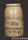 T. F. REPPERT / GREENSBORO, PA Stoneware Crock by T.F. Reppert, circa 1880, Stoneware, sold Mar 2013