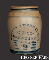 Swindler & Co., KNOTTS, SWINDLER & CO. / PALATINE, W. VA Stoneware Crock, circa 1875, Stoneware