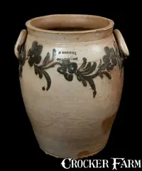 H. Remmey, Very Rare H. REMMEY / BALTIMORE Stoneware Crock with Floral Design and Loop Handles, circa 1815, Stoneware