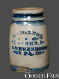 HAMILTON & JONES / GREENSBORO, PA Stoneware Canning Jar by Hamilton & Jones, circa 1875, Stoneware, sold Mar 2013