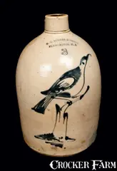 G. W. Fulper, G. W. FULPER / FLEMINGTON, NJ Stoneware Jug with Bird on Stump Decoration, circa 1875, Stoneware