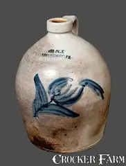 J. F. Ack, J. F. ACK / MOORESBURG, PA Stoneware Jug with Tulip Decoration, circa 1895, Stoneware