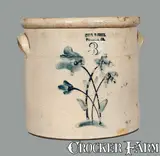 Evan R. Jones, 3 Gal. EVAN R. JONES / PITTSTON, PA Stoneware Crock with Floral Decoration, circa 1875, Stoneware