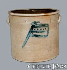 A. E. Smith, Rare A. E. SMITH / PECK SLIP, NY Stoneware Crock w/ American Flag Decoration, Stoneware