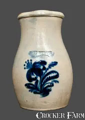 John Burger, JOHN BURGER / ROCHESTER, NY Stoneware Pitcher with Bright Cobalt Floral Decoration, circa 1860, Stoneware