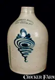 Ottman Bros, OTTMAN BROS. / FORT EDWARD, NY Stoneware Jug with Tornado Design, circa 1875, Stoneware