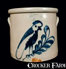 F. B. Norton, F. B. NORTON / WORCESTER, MA Stoneware Crock with Parrot Decoration, circa 1870, Stoneware