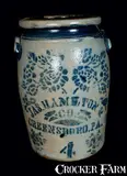 JAS. HAMILTON & CO. / GREENSBORO, PA Stoneware Jar w/ Stencilled Floral Decoration by Jas. Hamilton & Co., circa 1875, Stoneware, sold Nov 2012