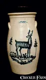 R.h Dieboll, R.H DIEBOLL / WASHINGTON, MICH Stoneware Churn with Cobalt Deer Decoration, late 20th century, Stoneware