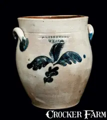 David Roberts, Exceptional D. ROBERTS / UTICA Incised Stoneware Crock, circa 1830, Stoneware