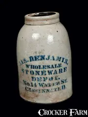 Jas. Benjamin, JAS. BENJAMIN / CINCINNATI, O. Stoneware Handled Canning Jar, circa 1880, circa 1880, Stoneware