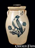 T. Harrington, T. HARRINGTON / LYONS Stoneware Churn with Elaborate Bird Decoration, circa 1860, Stoneware