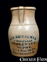 Jas. Benjamin, JAS. BENJAMIN / CINCINNATI, OHIO Stoneware Pitcher, circa 1875, Stoneware