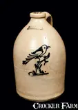 J. & E. Norton, J. & E. NORTON / BENNINGTON, VT. Stoneware Jug w/ Cobalt Bird on Stump, 1855, Stoneware