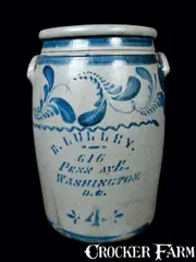 E. Lulley, Rare E. LULLEY / WASHINGTON, DC Stoneware Advertising Crock, circa 1875, Stoneware