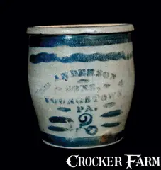 Anderson & Sons, ANDERSON & SONS / YOUNGSTOWN, PA 2 Gal. Stoneware Crock, circa 1875, Stoneware