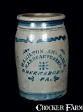 HAMILTON & JONES / GREENSBORO, PA 1 Gal. Stoneware Crock by Hamilton & Jones, circa 1875, Stoneware, sold Jul 2012