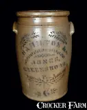 6 Gal. HAMILTON & JONES / GREENSBORO, PA Stoneware Crock by Hamilton & Jones, circa 1875, Stoneware, sold Jul 2012