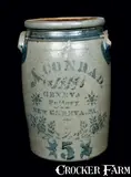 A. Conrad, 5 Gal. A. CONRAD / NEW GENEVA POTTERY Stoneware Crock, circa 1875, Stoneware