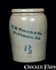 C. H. Torsch, C. H. TORSCH / BALTIMORE, Md. Stoneware Advertising Crock, circa 1880, Stoneware