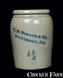 C. H. Torsch, C. H. TORSCH / BALTIMORE, Md. Stoneware Advertising Crock, circa 1880, Stoneware