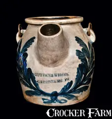 Cowden & Wilcox, COWDEN & WILCOX / HARRISBURG, PA Stoneware Batterpail with Wreath Decoration, circa 1865, Stoneware