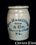 JAS. HAMILTON & CO. / GREENSBORO, PA Stoneware Crock by Jas. Hamilton & Co., circa 1875, Stoneware, sold Jul 2012