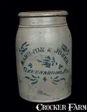 HAMILTON & JONES / GREENSBORO, PA 1 Gal. Stoneware Crock by Hamilton & Jones, circa 1875, Stoneware, sold Jul 2012