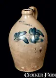 F.H. COWDEN / HARRISBURG, PA Stoneware Jug w/ Cobalt Floral Decoration, One-Gallon by F.H. Cowden, circa 1880, Stoneware, sold Jul 2012