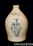 F. H. COWDEN / HARRISBURG Stoneware Jug with Stenciled Decoration by F.H. Cowden, circa 1880, Stoneware, sold Jul 2012