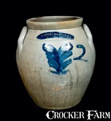 Thomas D. Chollar, THOMAS D. CHOLLAR / CORTLAND (NY) Ovoid Stoneware Crock, circa 1840, Stoneware