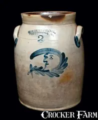 Cowden & Wilcox, COWDEN & WILCOX / HARRISBURG, PA Stoneware Man-in-the-Moon Crock, circa 1865, Stoneware