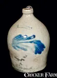 COWDEN & WILCOX / HARRISBURG, PA Stoneware Jug with Flower by Cowden & Wilcox, circa 1865, Stoneware, sold Mar 2012