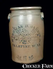 Thomas D. Harden, Rare THOMAS D. HARDEN / PALATINE, W. VA Stoneware Eagle Crock, circa 1875, Stoneware
