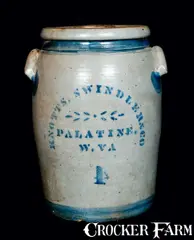 Swindler & Co., KNOTTS, SWINDLER & CO. / PALATINE, W. VA. Stoneware Crock, circa 1875, Stoneware