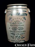 Ten-Gallon T. F. REPPERT / GREENSBORO, PA Stoneware Crock by T.F. Reppert, circa 1880, Stoneware, sold Mar 2012