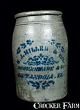E. J. Miller, Rare E. J. MILLER / ALEXANDRIA, VA Stoneware Advertising Crock w/ James Hamilton Stenciling on Reverse, circa 1875, Stoneware