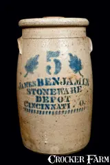 James Benjamin, JAMES BENJAMIN / CINCINNATI, O Stoneware Churn, circa 1880, Stoneware