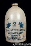Jas. Benjamin, JAS. BENJAMIN / CINCINNATI, O Stoneware Jug with Leaf Decoration, circa 1875, Stoneware