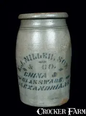Son & Co., E.J. MILLER, SON & CO. / ALEXANDRIA, VA Stoneware Jar, Half-Gallon, circa 1875, Stoneware
