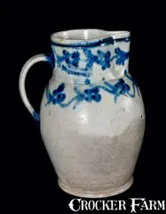 H. Remmey, Rare and Important H. REMMEY / BALTIMORE Stoneware Pitcher w/ Slip-Trailed Floral Decoration, circa 1818, Stoneware