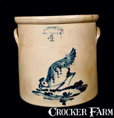Haxstun, HAXSTUN / FORT EDWARD, NY Stoneware Chicken Pecking Corn Crock, circa 1875, Stoneware